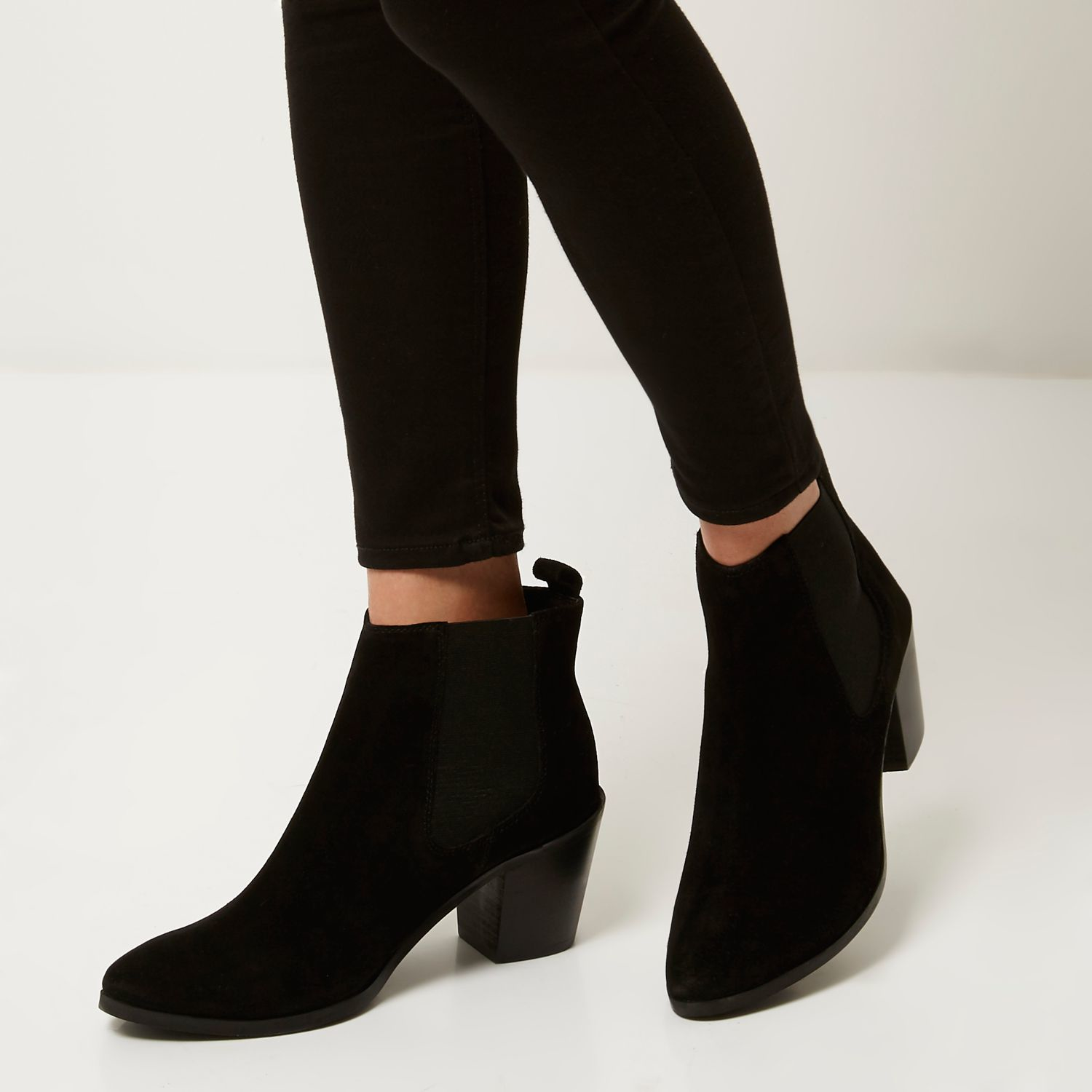 black suede ankle boots low heel