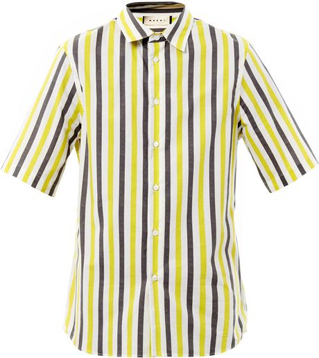 Marni Short Sleeved Stripe Shirt in Yellow for Men | Lyst