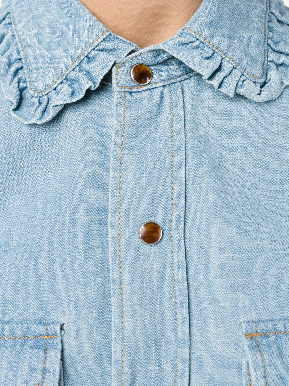 Saint Laurent Ruffle Collar Denim Shirt 