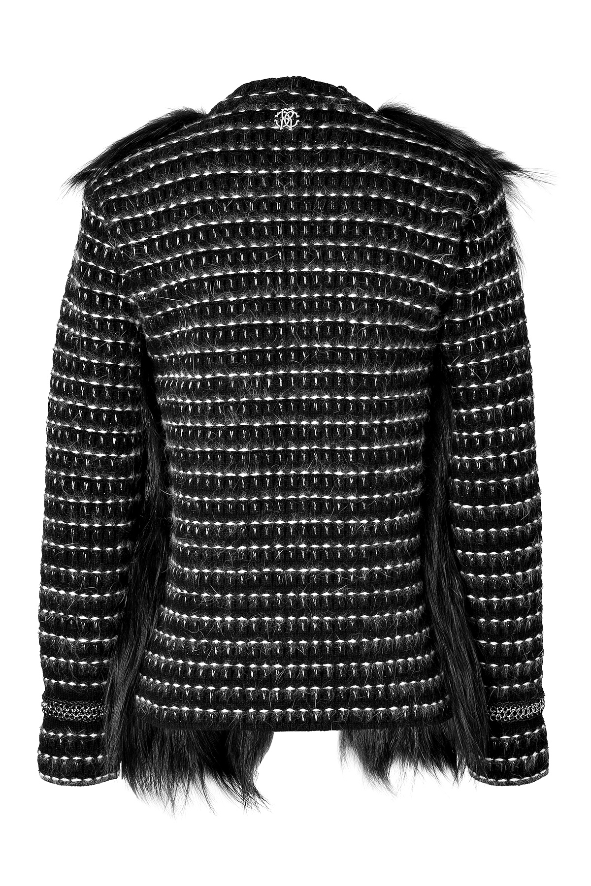 Roberto Cavalli Knit Jacket with Fur in Black white grigio Lyst