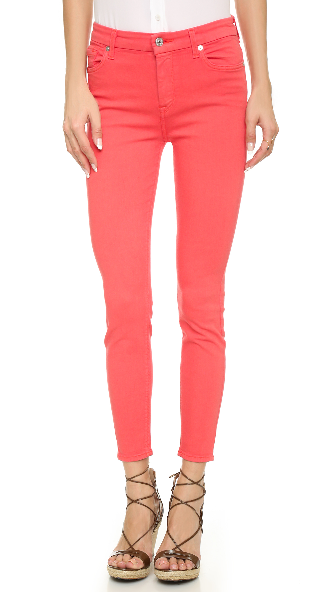 coral skinny jeans