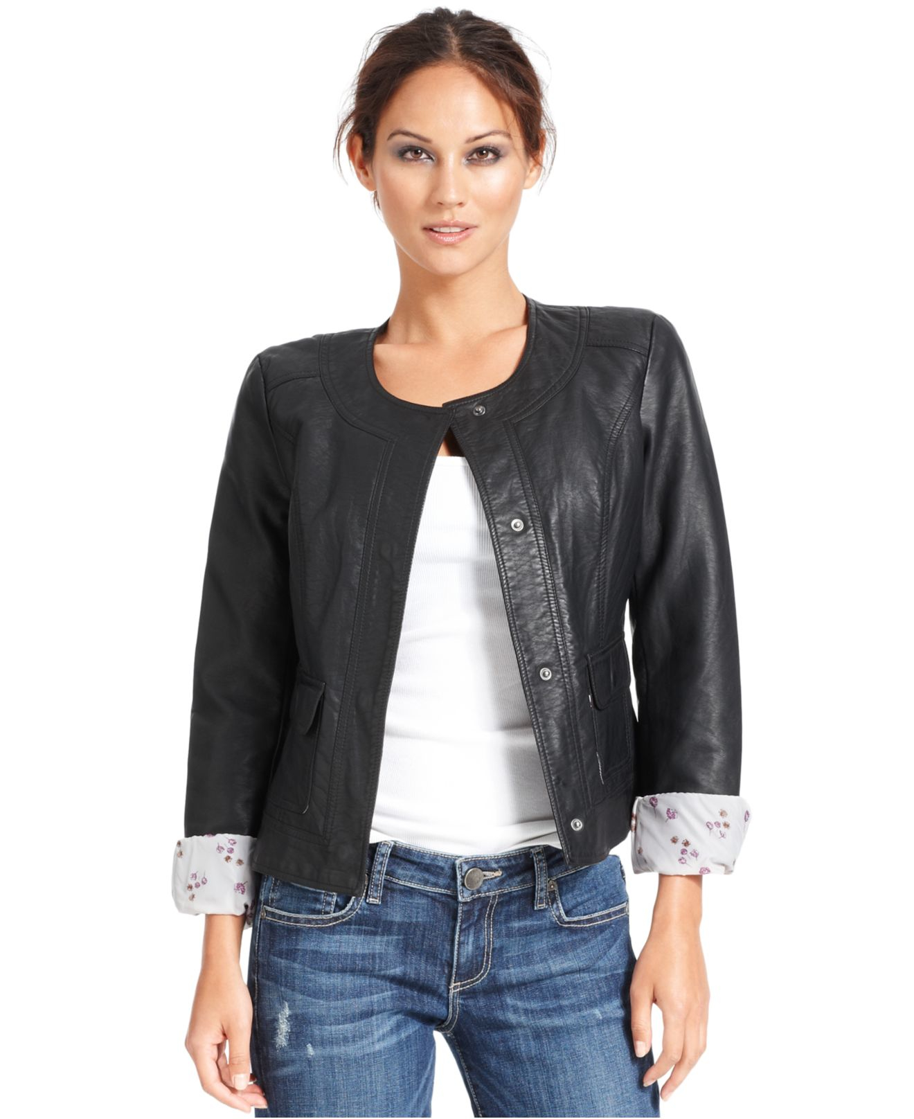 Lyst Kut From The Kloth Long Sleeve Faux Leather Jacket In Black Gallery