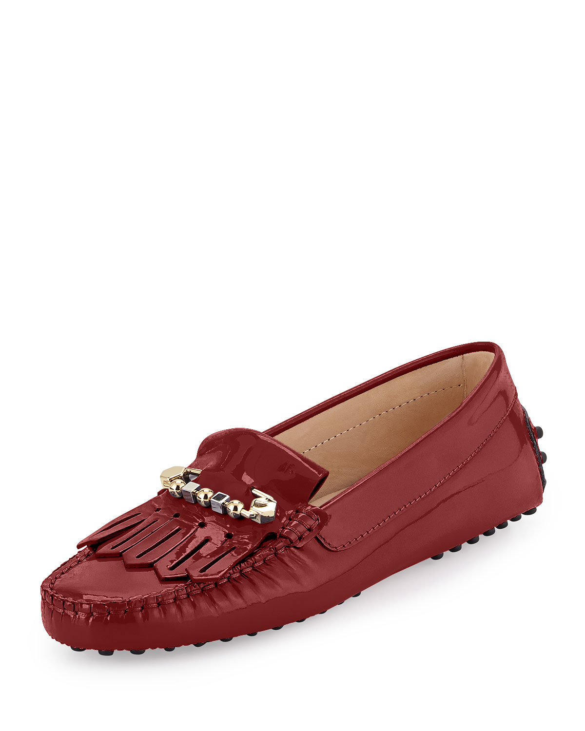 Lyst Tods Gommini Fringed Patent Leather Loafers In Red 6583