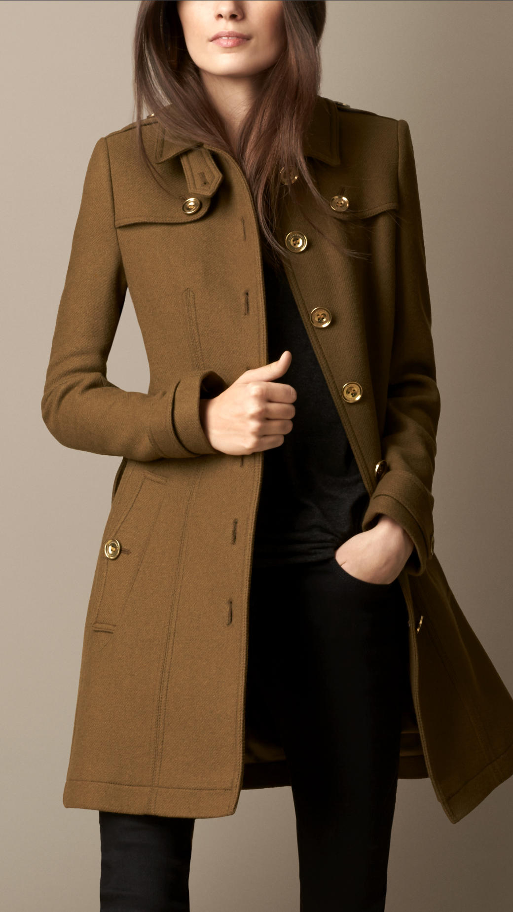 Burberry Wool Twill Trench Coat in Olive Brown (Natural) - Lyst