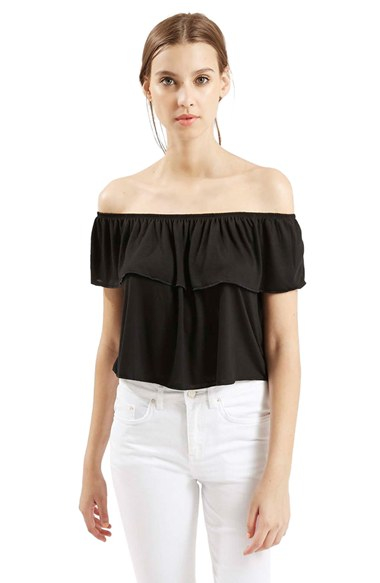 black frill off the shoulder top