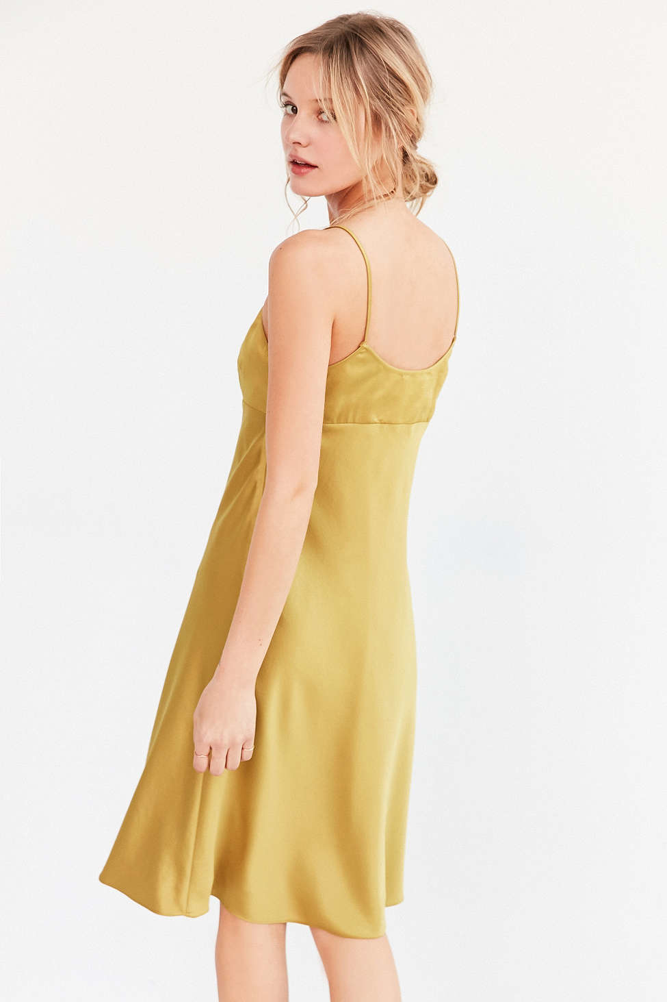Silence + noise Alicia Satin Midi Slip Dress in Yellow Lyst