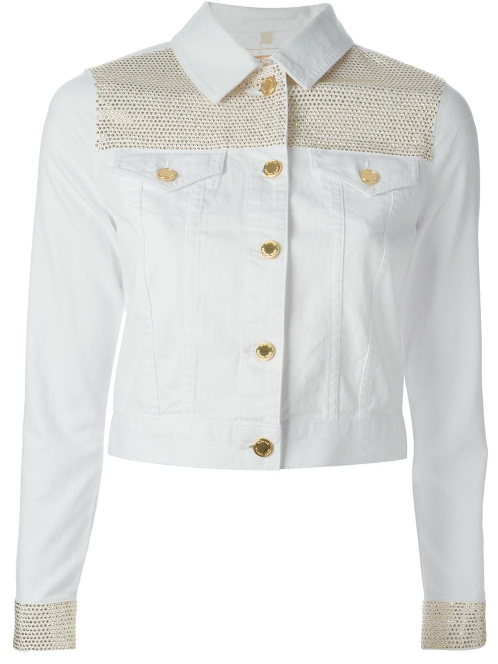 Michael Michael Kors Cropped Denim Jacket in White | Lyst