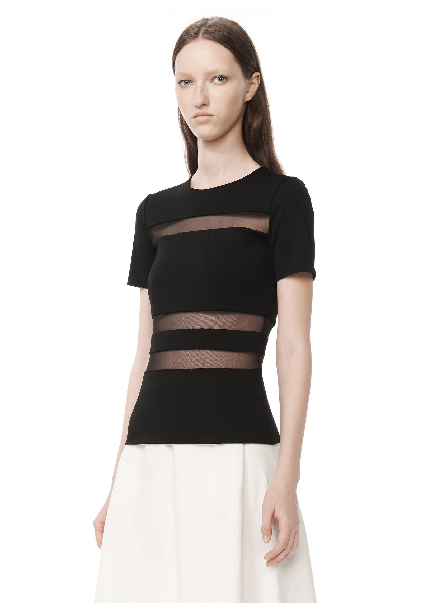 black mesh stripe top