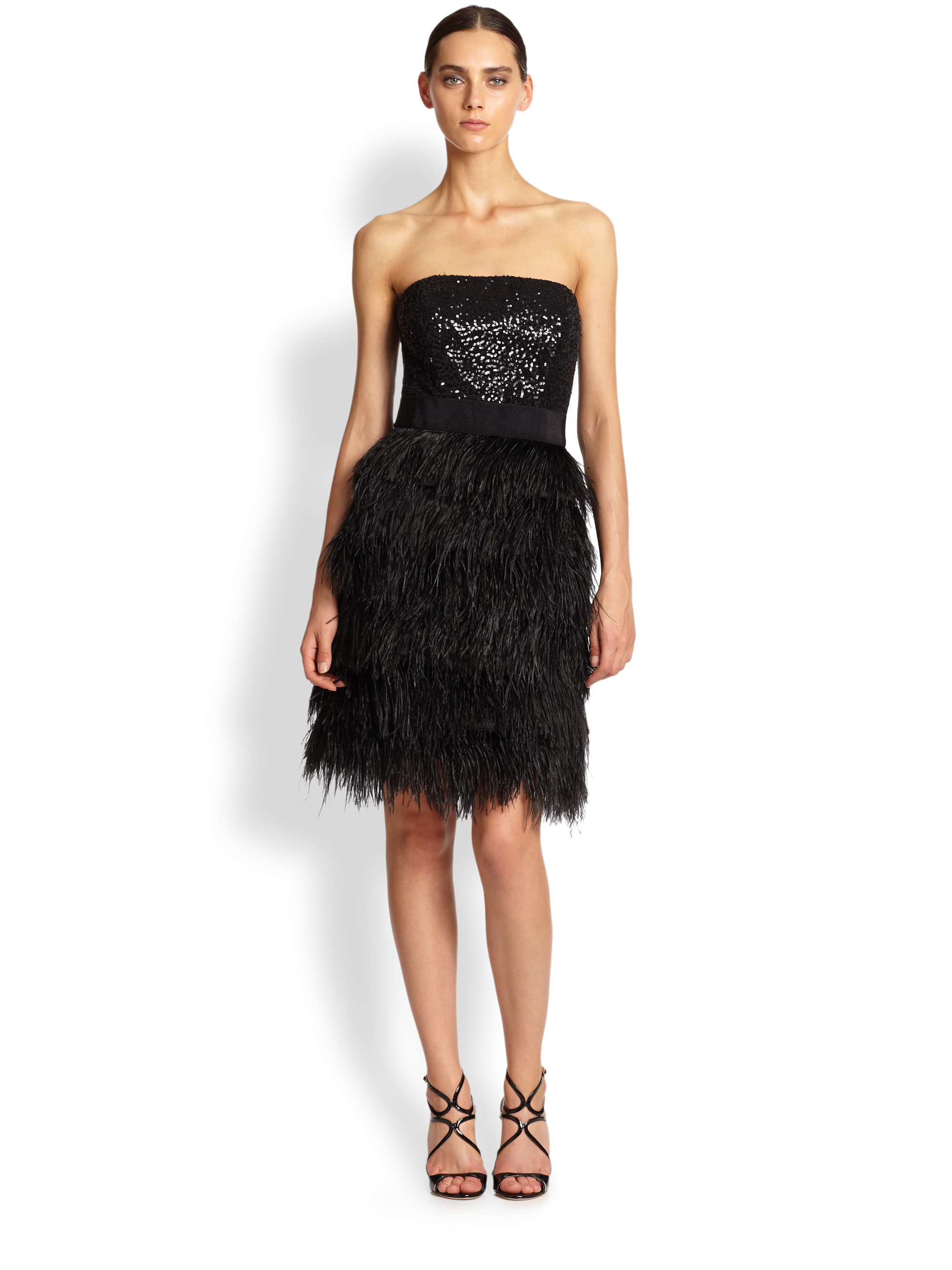 milly black feather dress