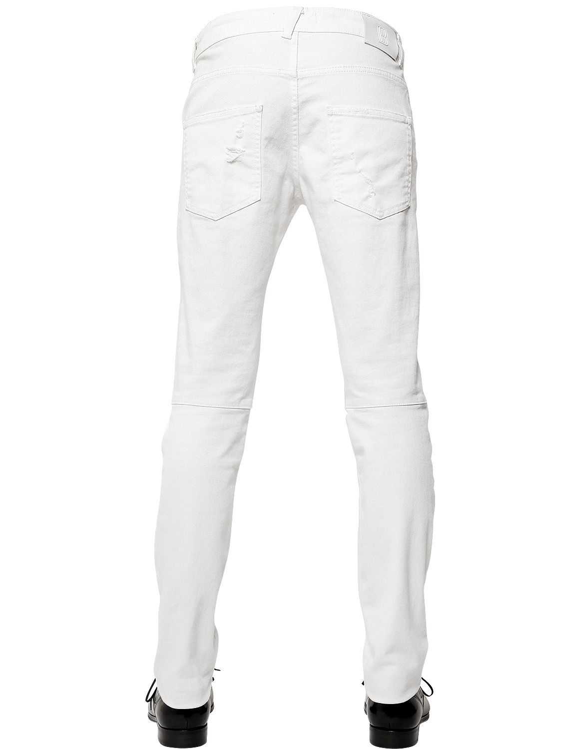 Lyst - Balmain 16cm Destroyed Stretch Denim Biker Jeans in White for Men
