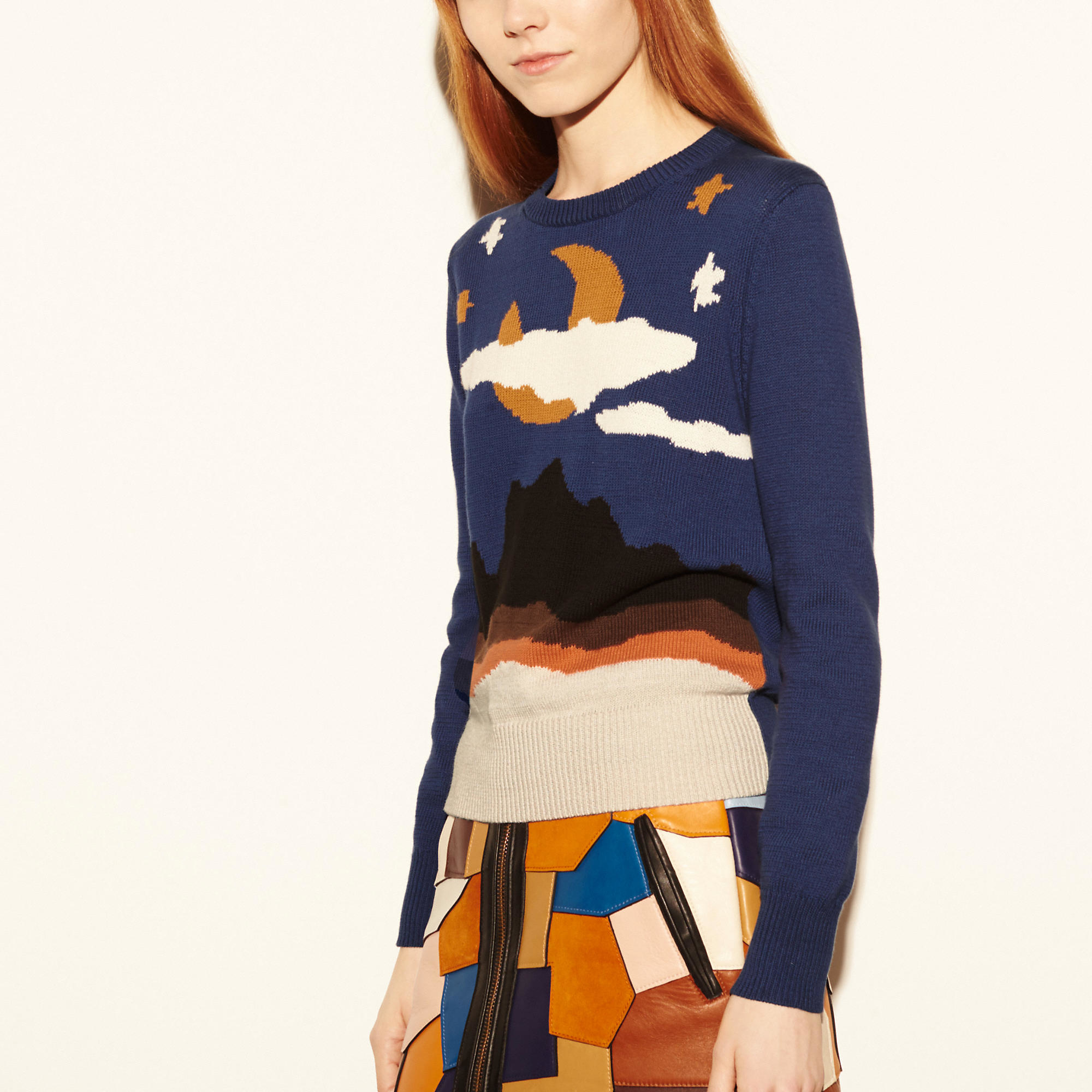 COACH Cotton Moonscape Crewneck Sweater in Blue - Lyst