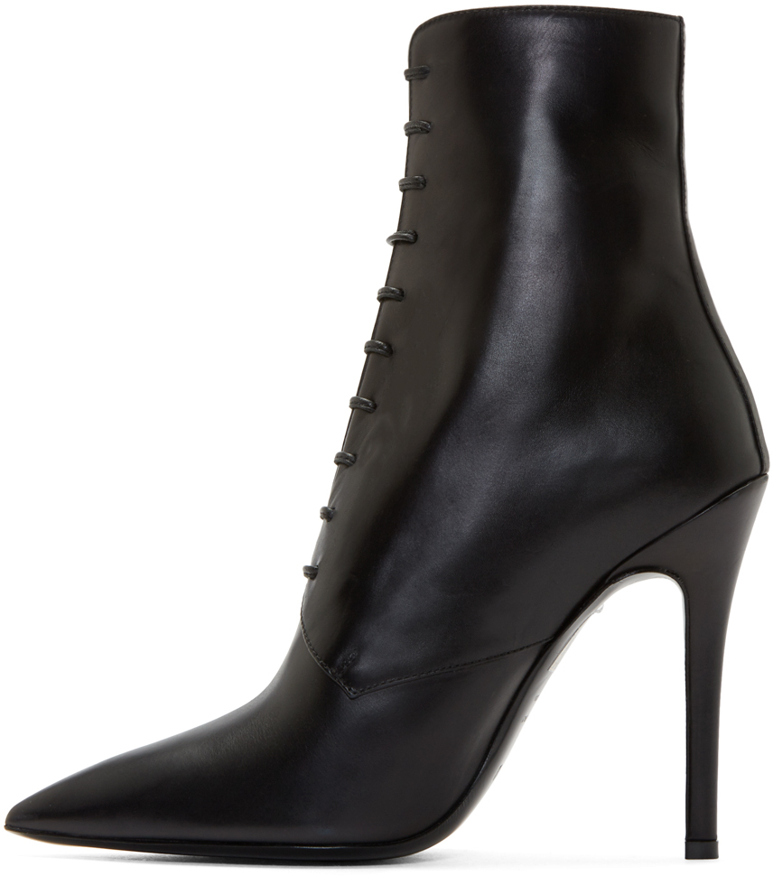 black lace up stiletto booties