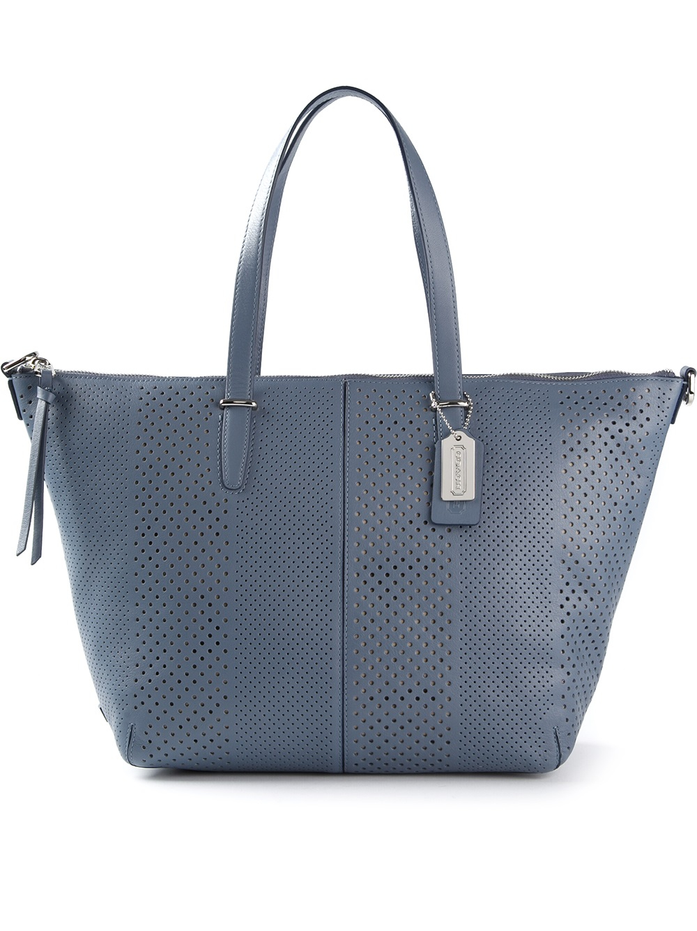 Coach Perforated Leather Tote in Gray (grey) | Lyst