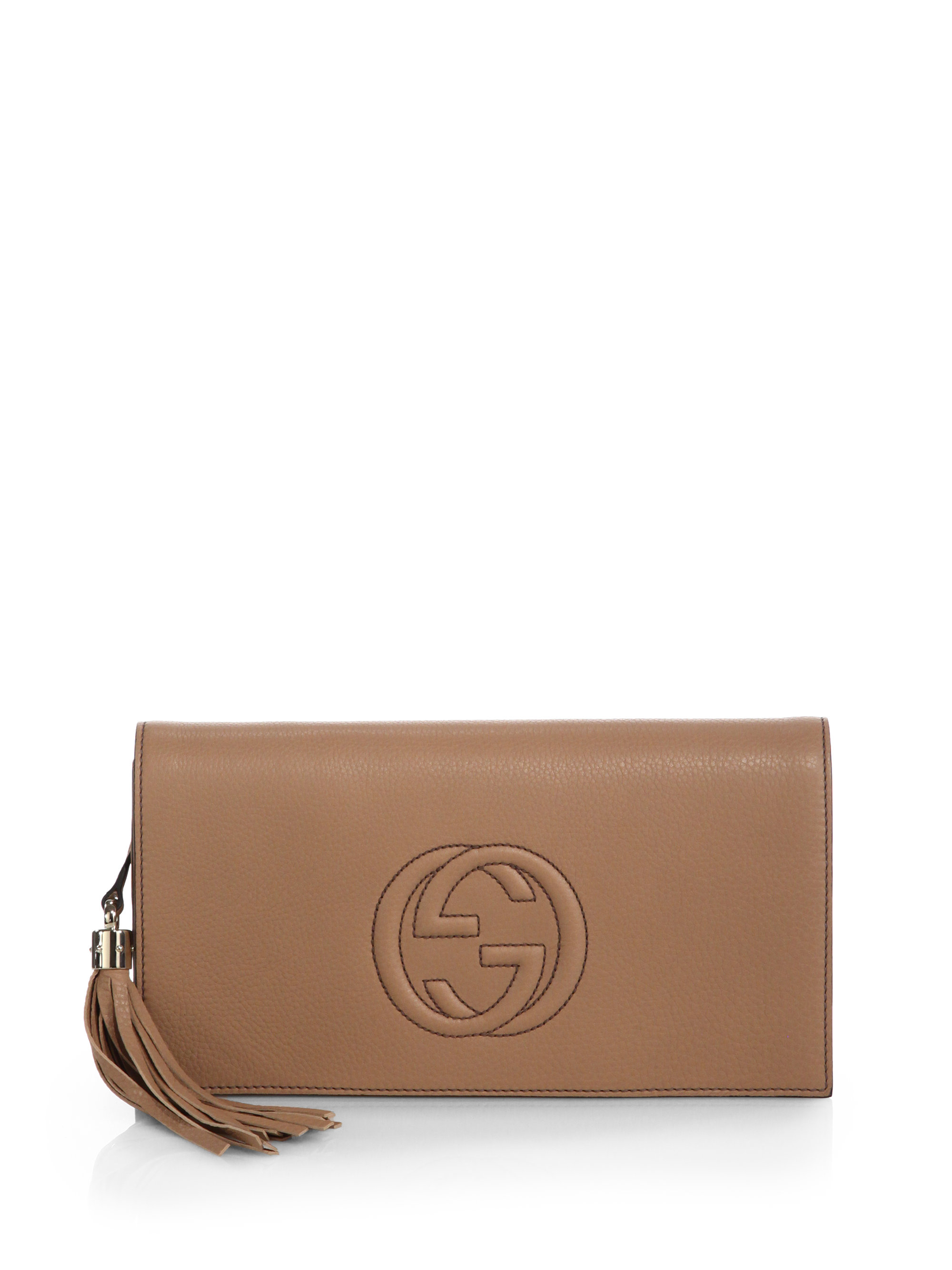Gucci Soho Leather Clutch in Natural - Lyst