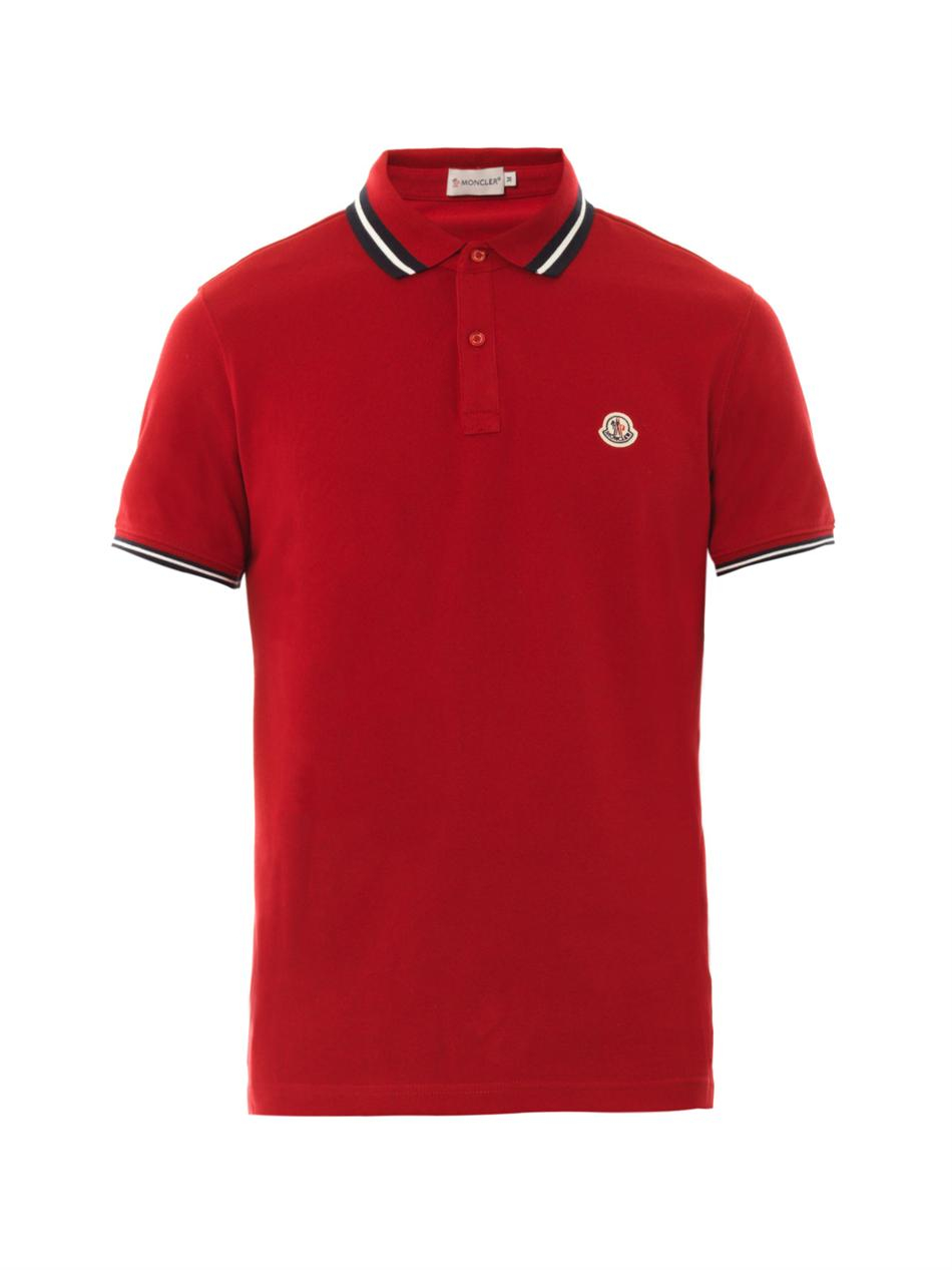 Moncler Cottonpiqué Polo Shirt in Red for Men - Lyst