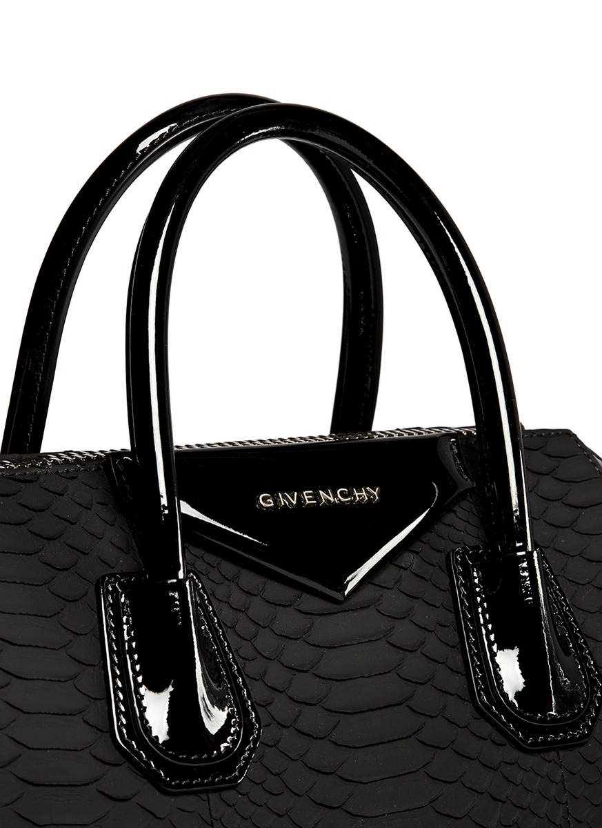 Lyst - Givenchy &#39;antigona&#39; Small Python Panel Patent Leather Bag in Black