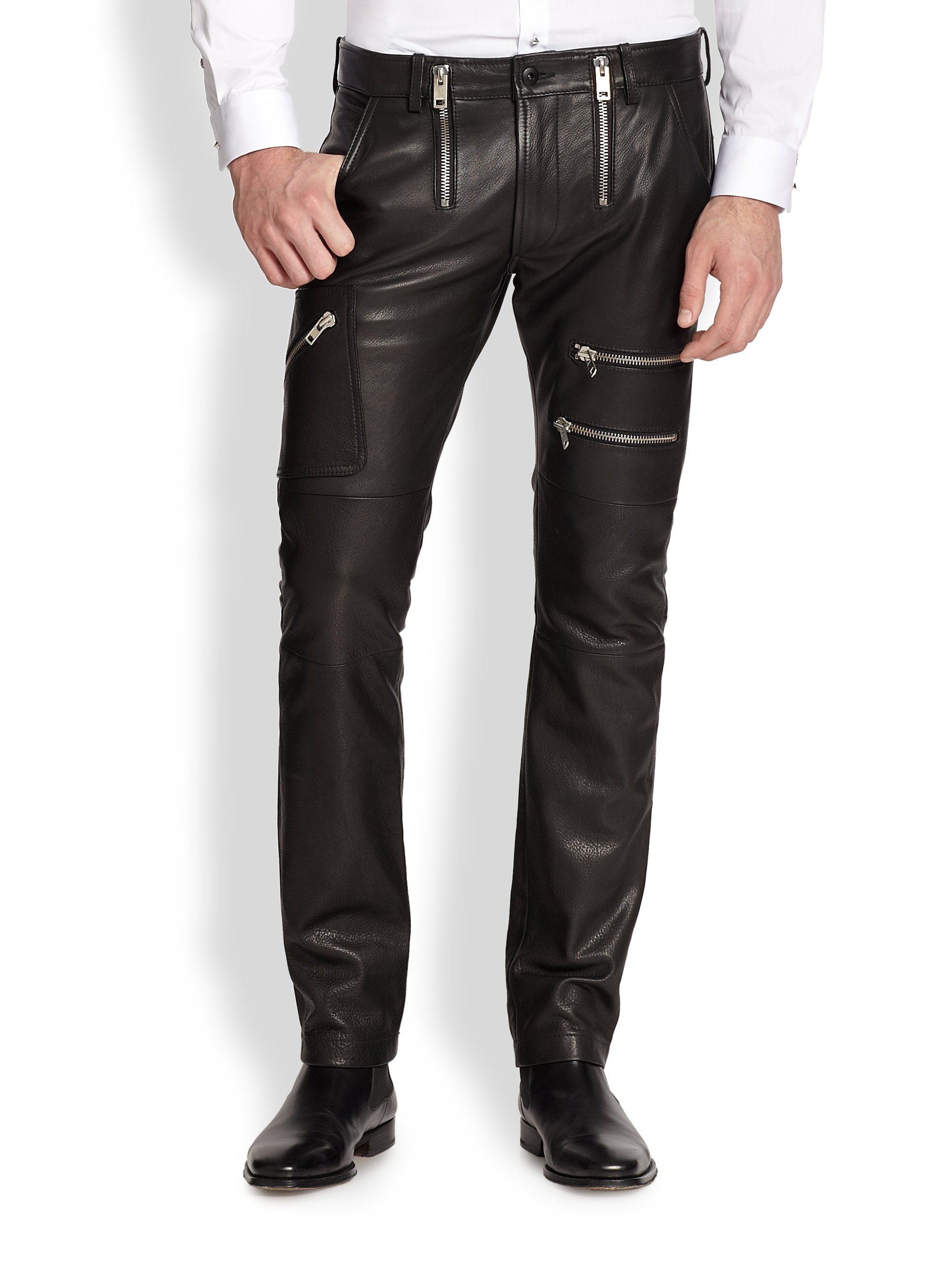 DIESEL Zip-Pocket Leather Pants in Black for Men | Lyst
