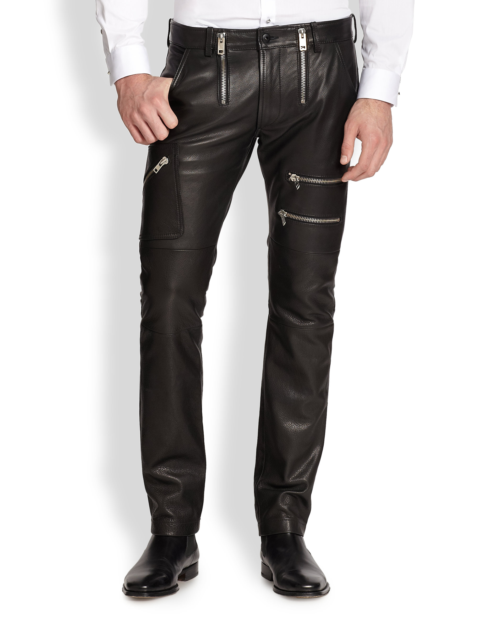 DIESEL Zip-Pocket Leather Pants in Black for Men - Lyst