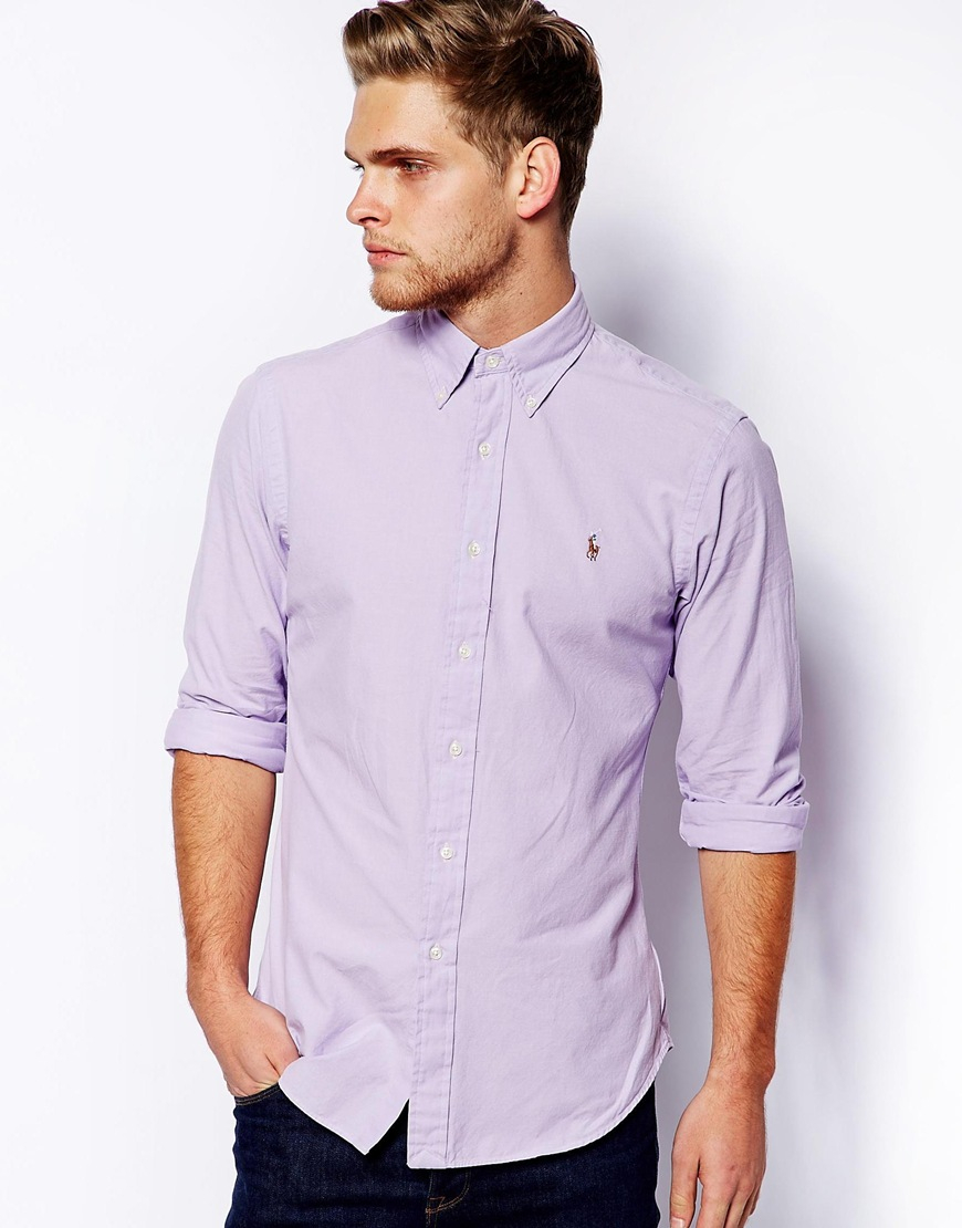Polo Ralph Lauren Chambray Shirt in Slim Fit in Purple for Men - Lyst