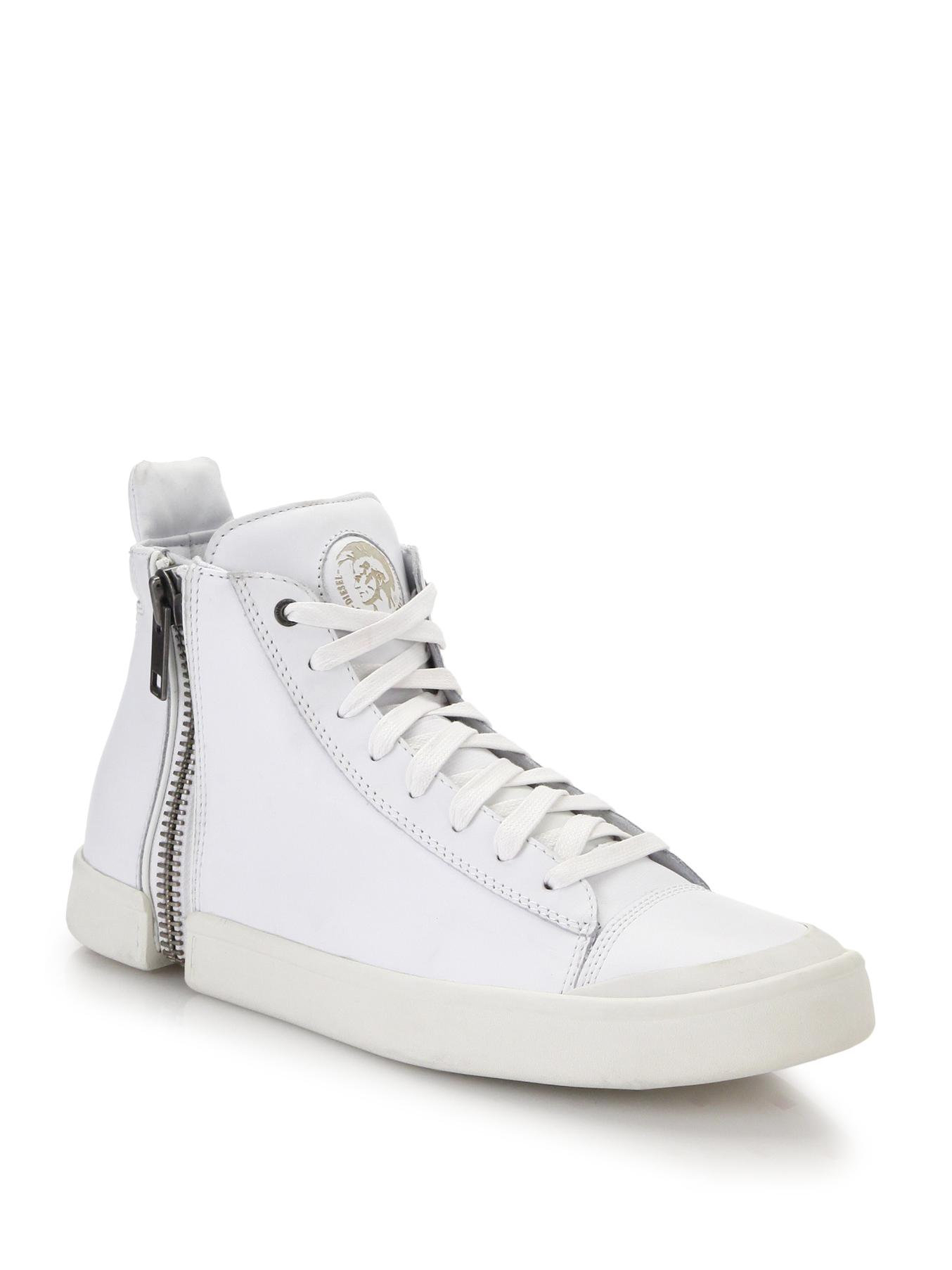 DIESEL Nentish Zipper-spliced Leather High-top Sneakers in White for ...