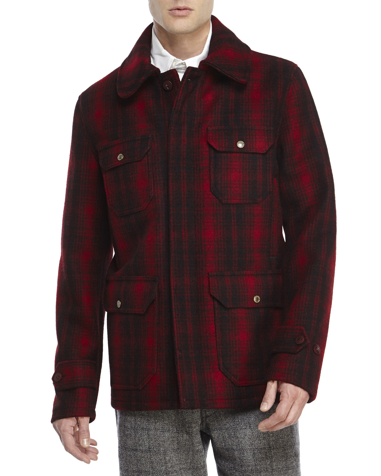 Woolrich Plaid Wool Hunting Jacket in Red for Men Lyst