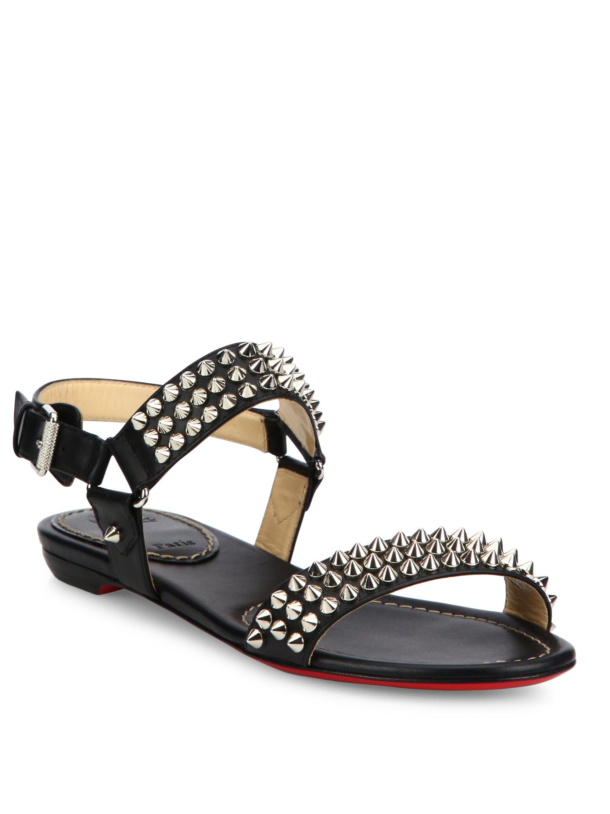 Christian louboutin Bikee Bike Spiked Leather Flat Sandals in Gold ...