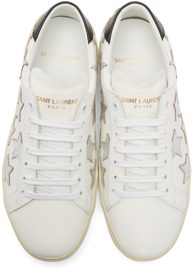 Saint Laurent Leather White & Silver Stars Court Classic Sneakers 