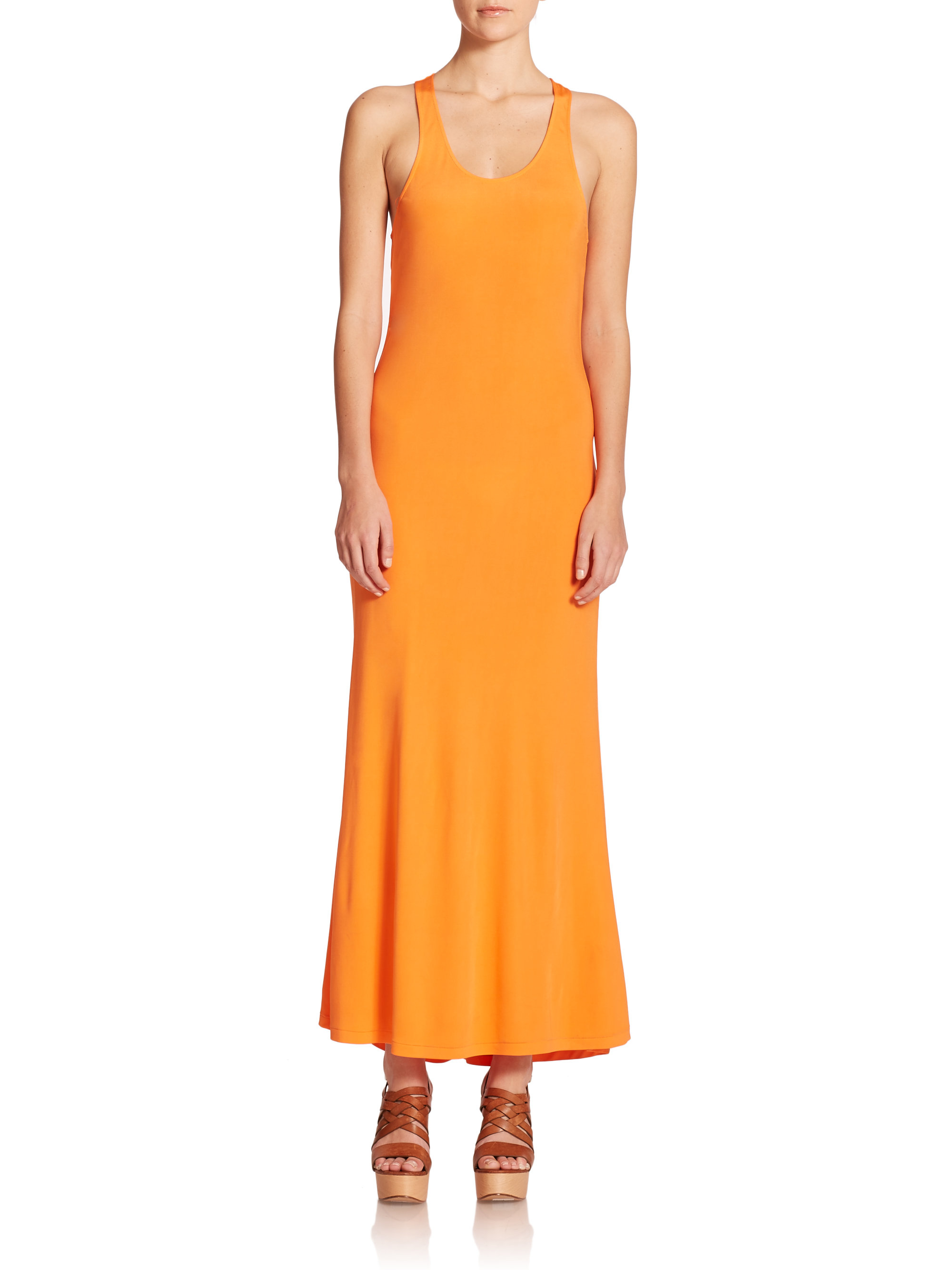 Polo Ralph Lauren Knit Maxi Tank Dress in Orange | Lyst