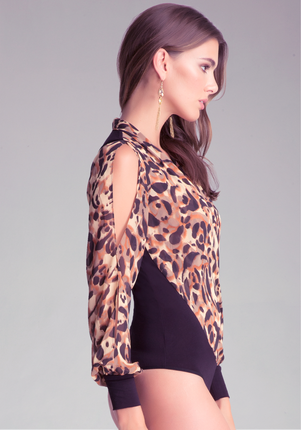 Bebe Printed Long Sleeve Wrap Bodysuit Lyst