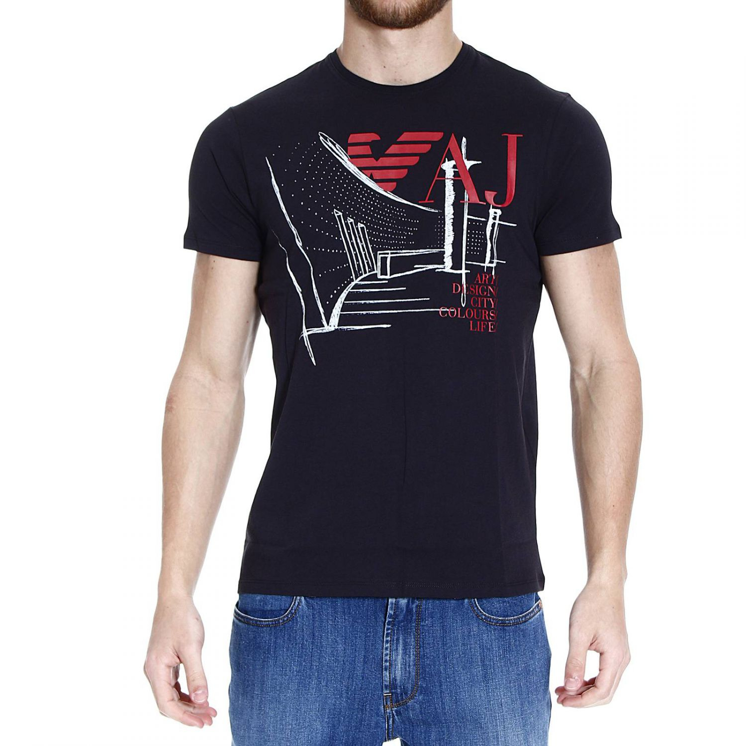 Giorgio armani T-Shirt Half Sleeve Crew-Neck Band Logo in Blue for Men ...