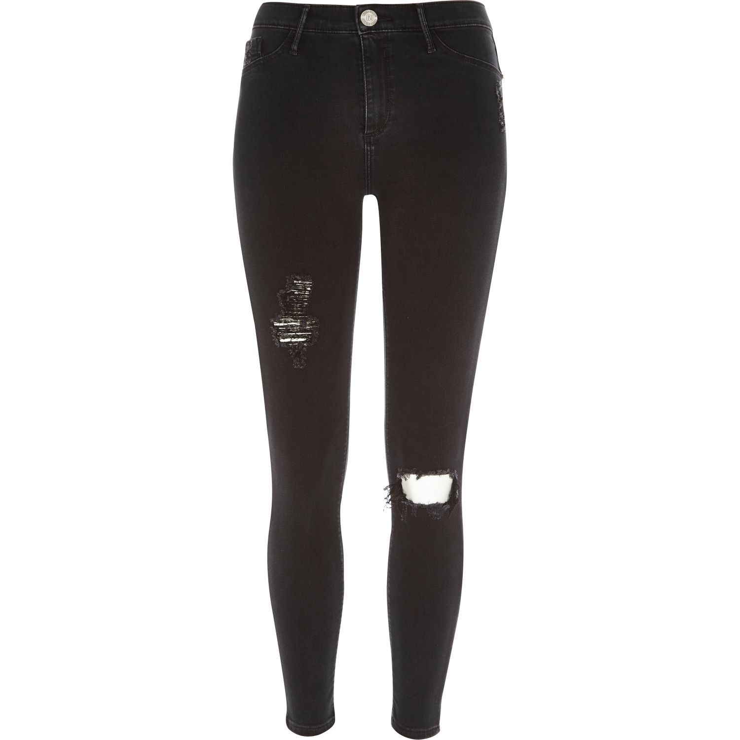 River Island Washed Black Ripped Molly Jeggings in Black | Lyst