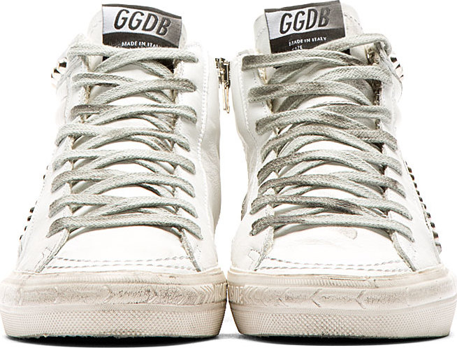 Golden Goose White Leather Studded Slide Sneakers | Lyst