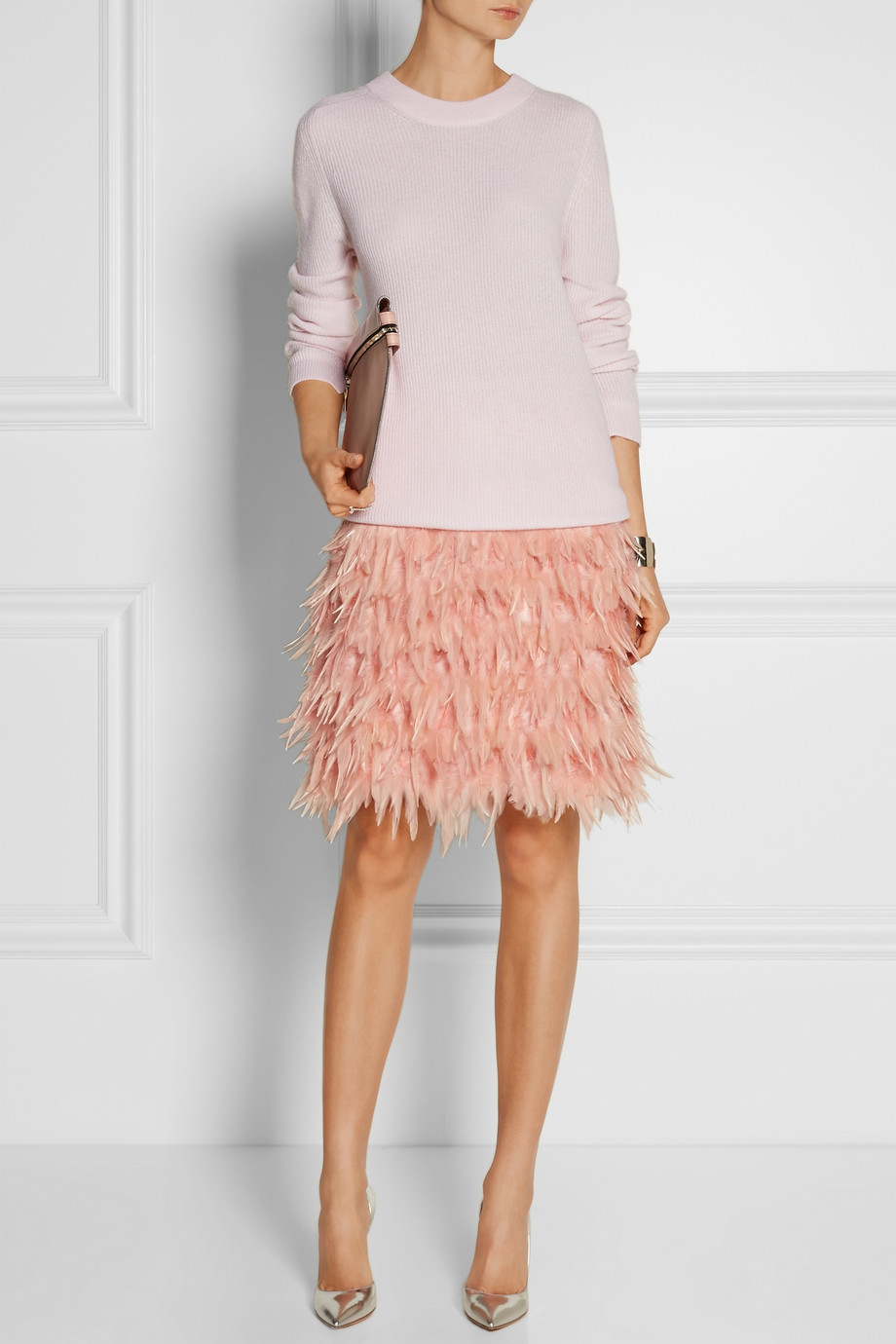 Dkny Feather And Silk Mini Skirt in Pink Lyst