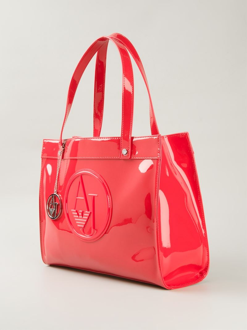 Armani Jeans Logo Embossed Tote Bag in Red | Lyst