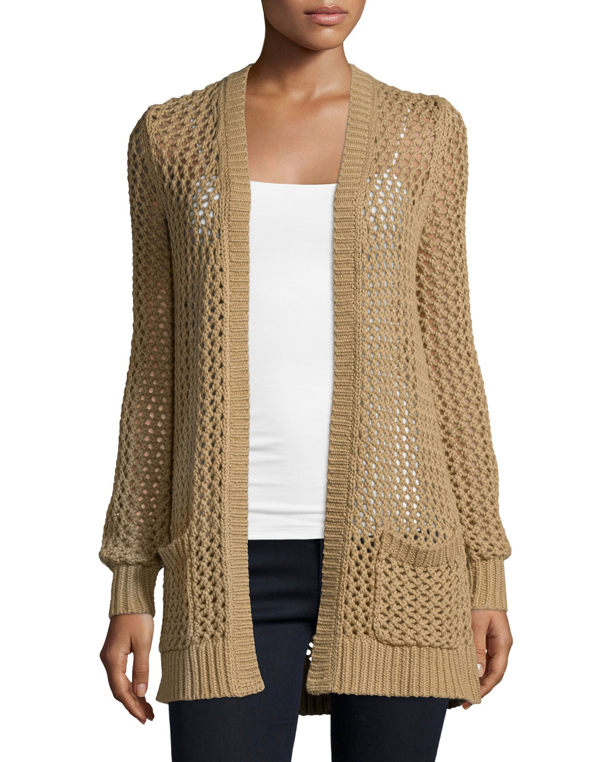 Michael Kors Cashmere Longsleeve Openfront Cardigan in Brown Lyst