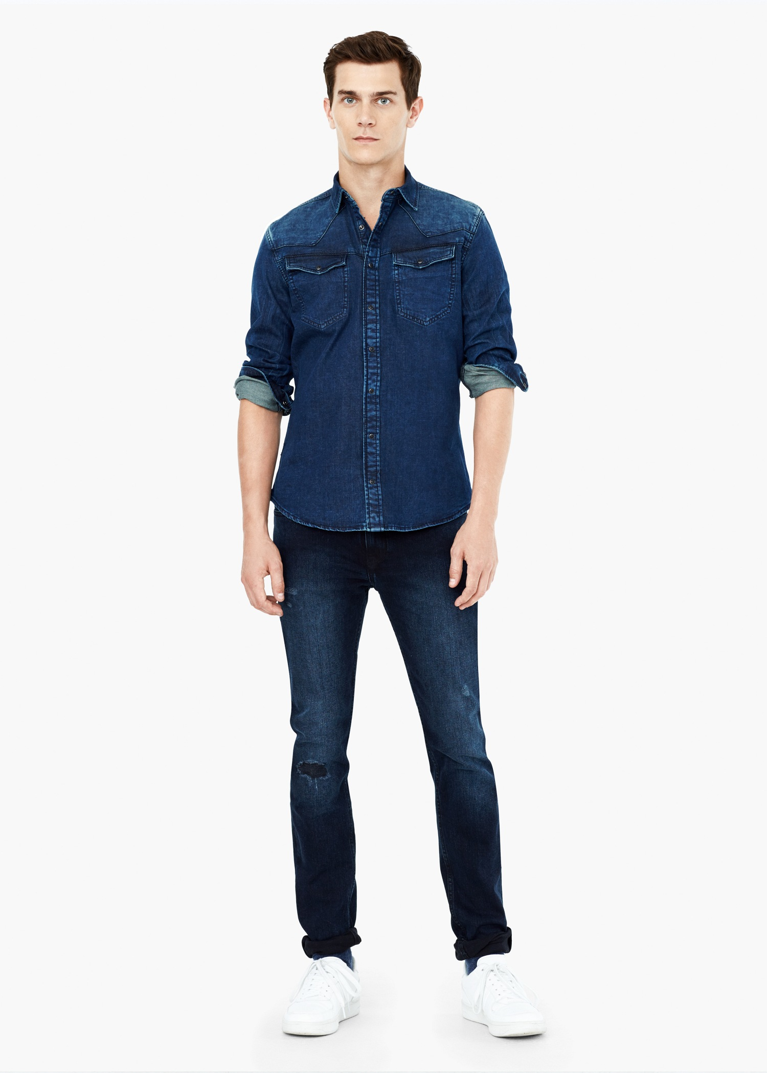 Mango Slim-fit Dark Wash Denim Shirt in Dark Blue (Blue) for Men - Lyst
