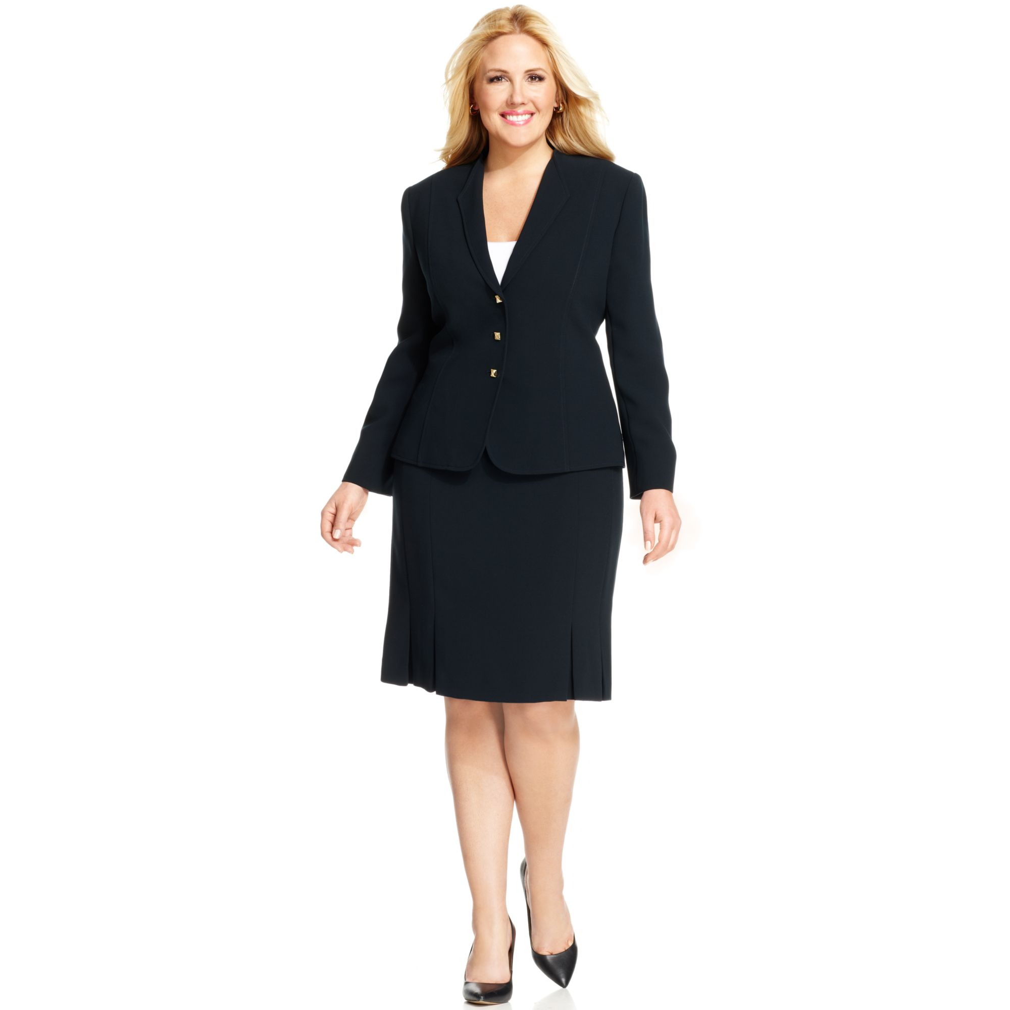 Lyst Tahari By Asl Plus Size Threebutton Jacket Pleated Skirt in Blue