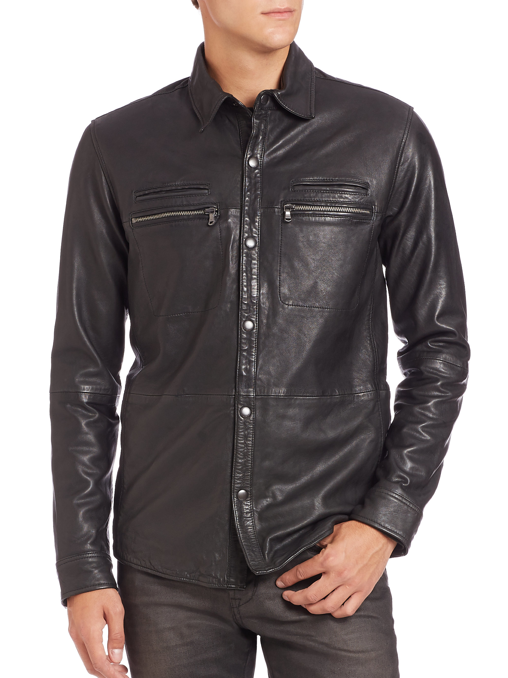 Lyst - John Varvatos Leather Shirt Jacket in Black for Men