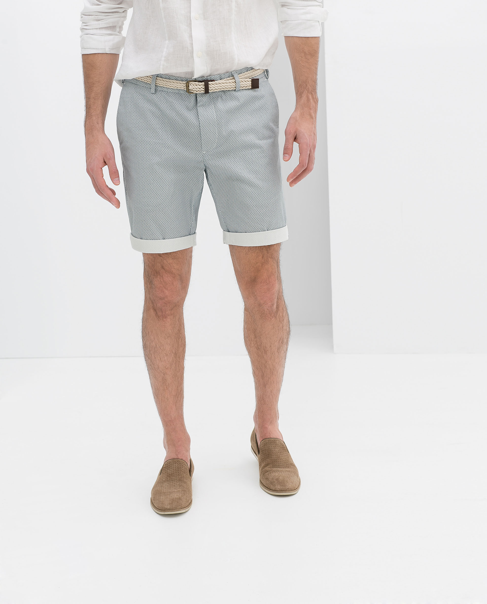 Zara Printed Bermuda Shorts with Belt in Blue for Men (Light blue) Lyst