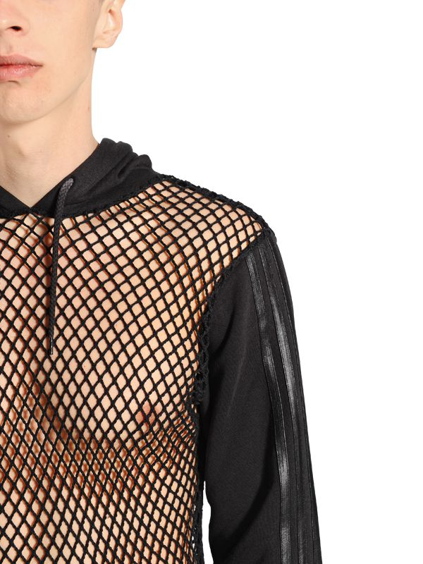 Jeremy Scott for adidas Hooded Mesh & Cotton Sweatshirt in Black for Men |  Lyst