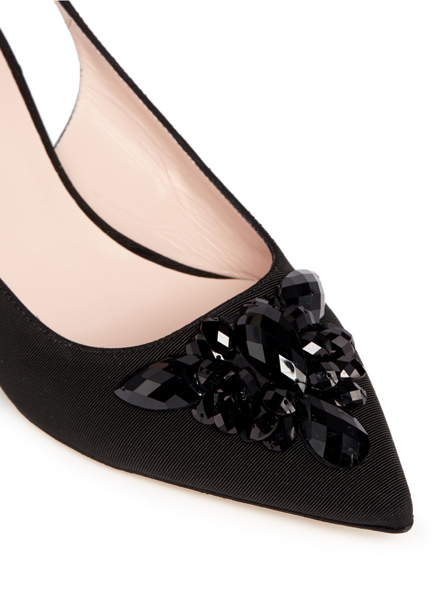 Kate Spade Denim 'marina Too' Jewel Kitten Heel Slingback Pumps in