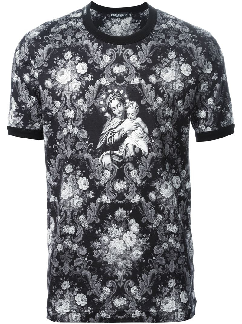 Dolce & Gabbana Virgin Mary and Baby Jesus Print Cotton T-Shirt in Gray for  Men | Lyst