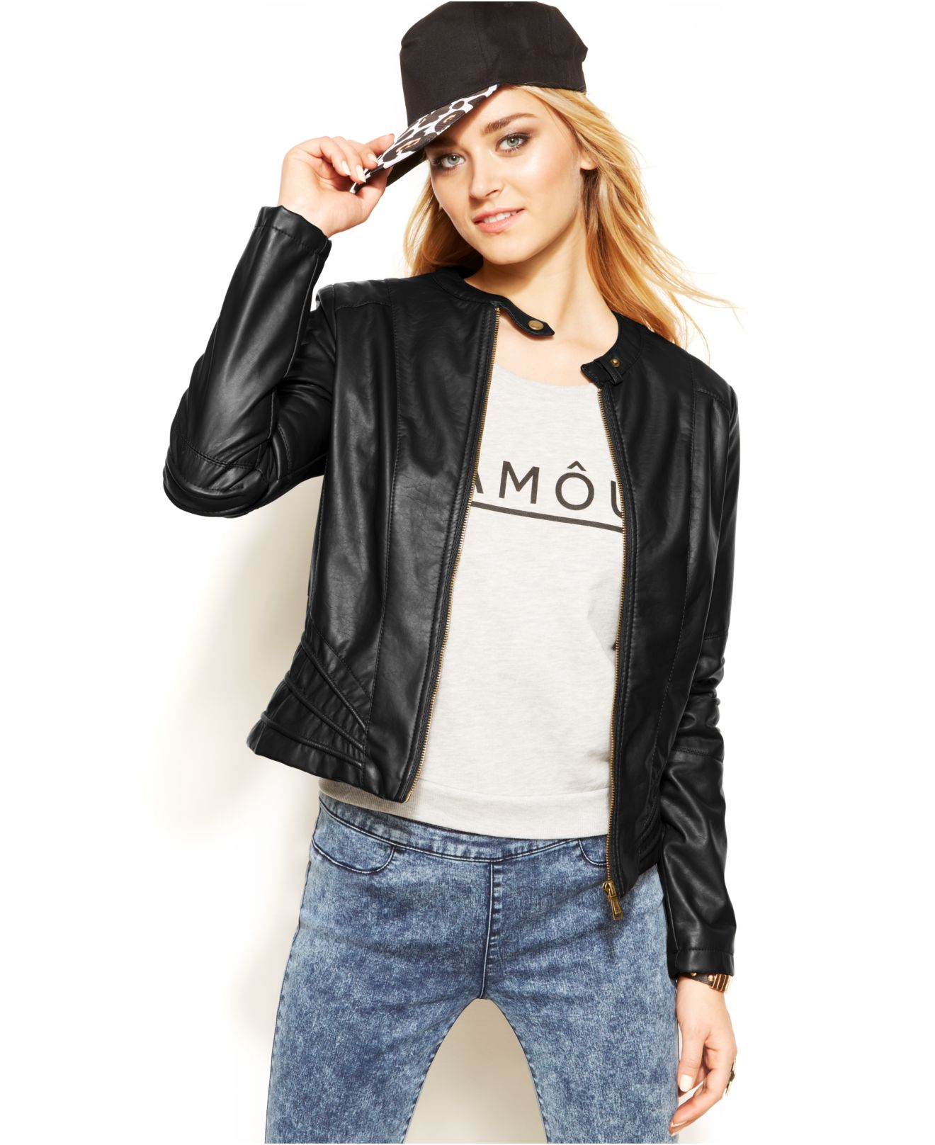 Jou Juniors Jacket Faux Leather Hooded Moto Cairoamani Com Faux Leather Moto Jacket Juniors