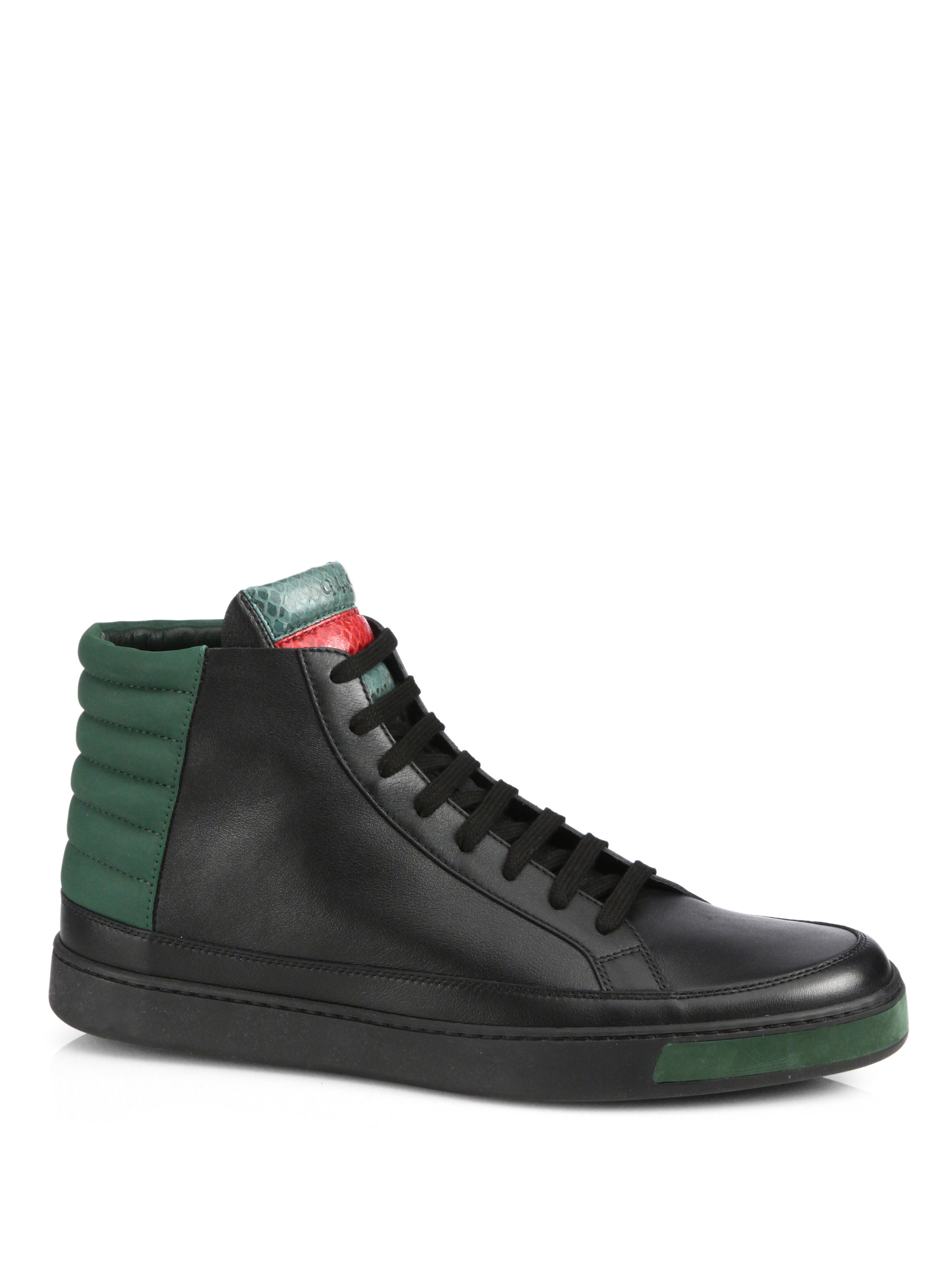 Lyst - Gucci Leather, Suede & Lizard High-top Sneakers in Black for Men