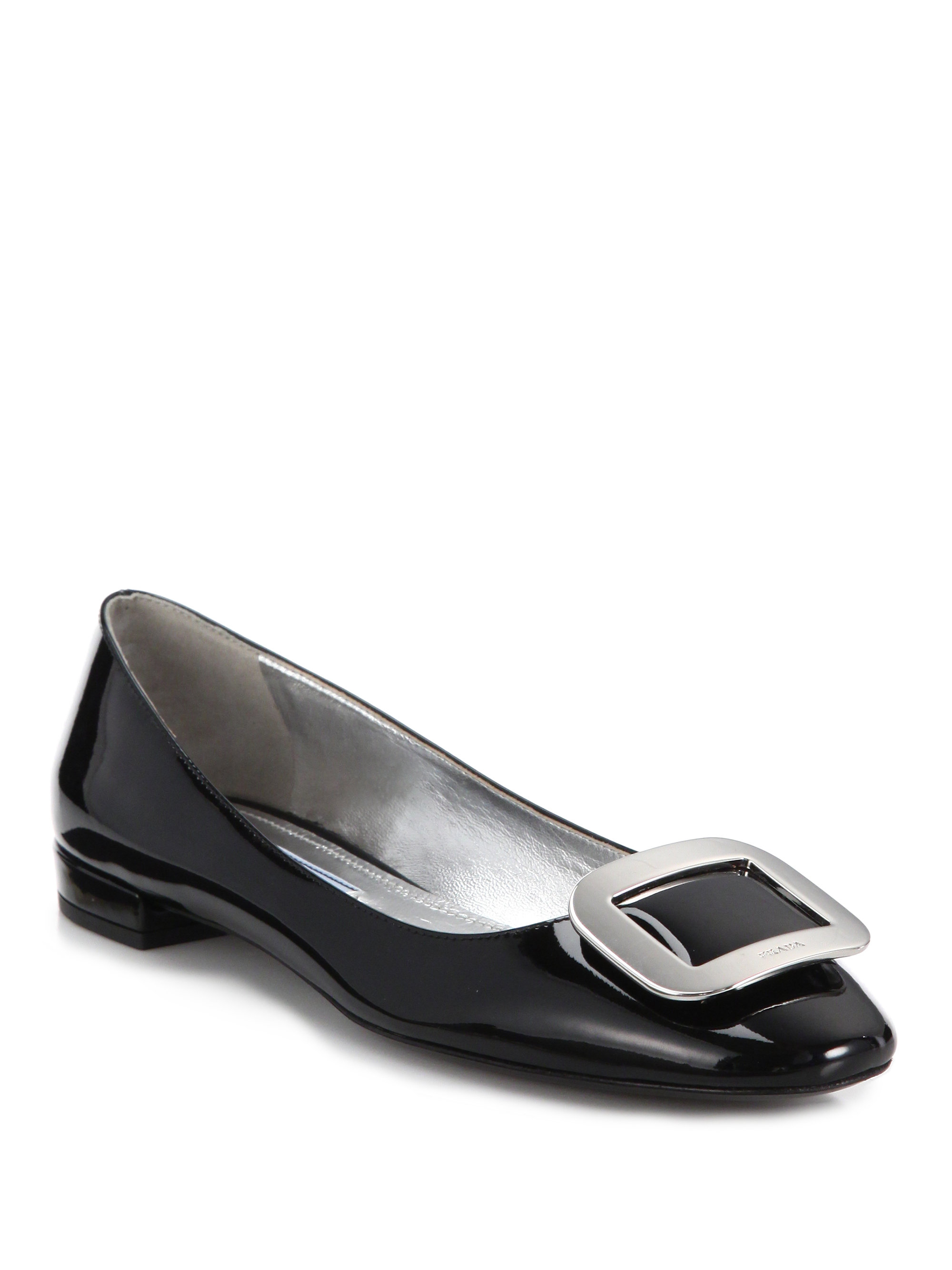 Prada Patent Leather Buckle Flats In Black Lyst