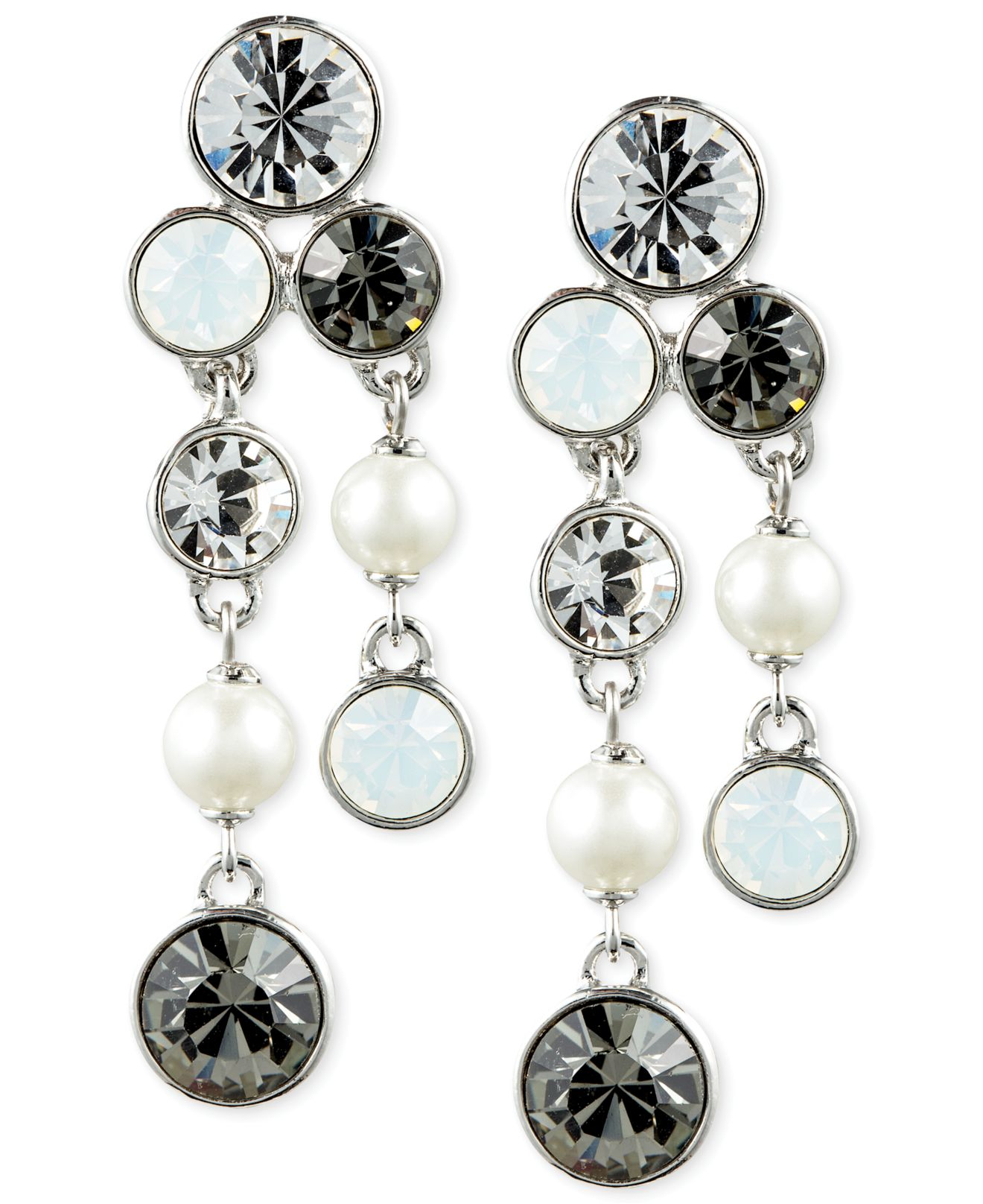 Givenchy SilverTone Imitation Pearl And Crystal Cluster Drop Earrings