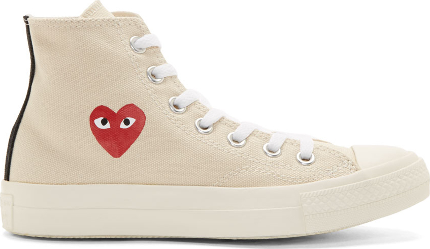 Play des Garçons Cream Heart Logo Converse Edition High_top Sneakers in Natural | Lyst