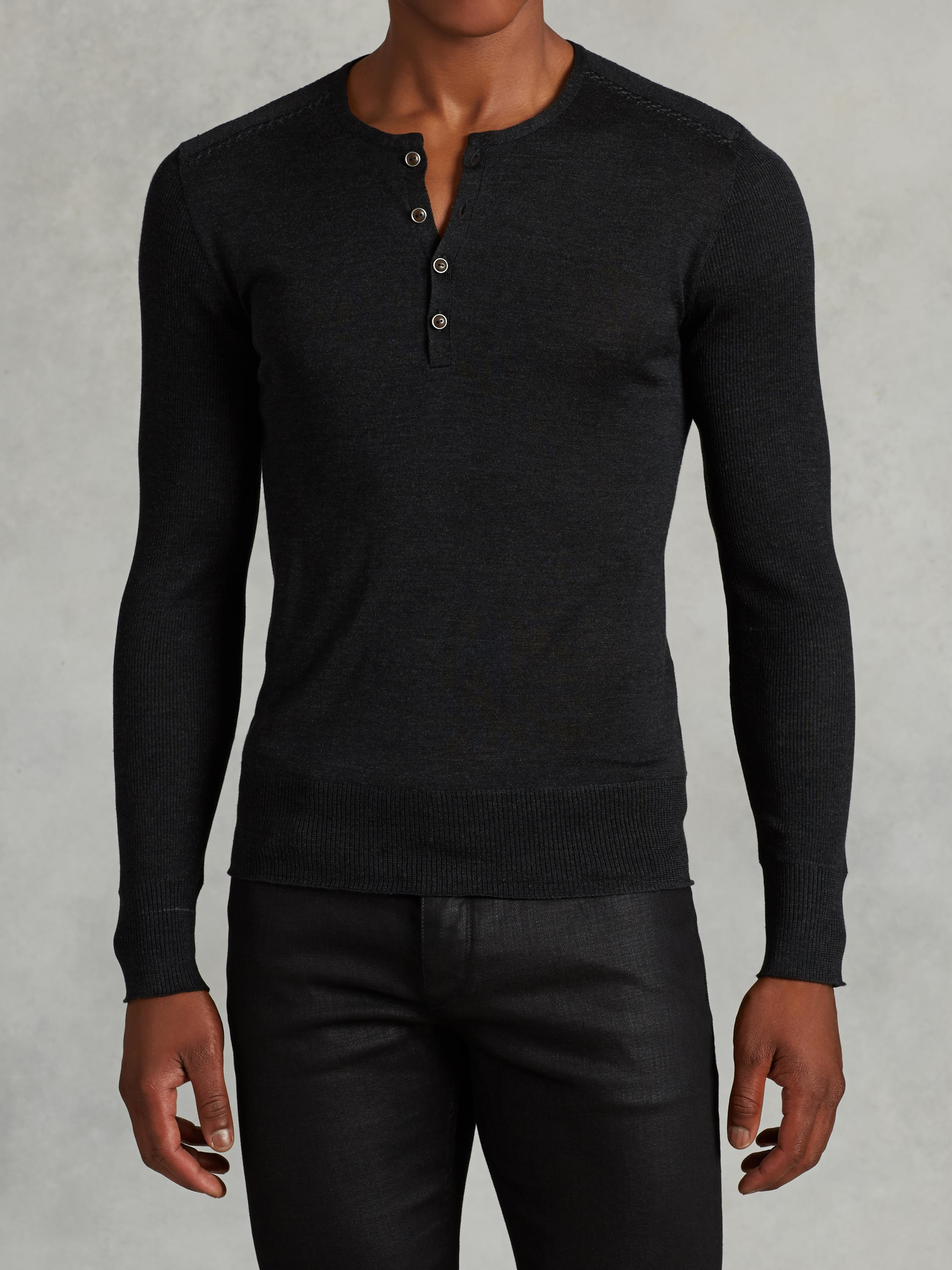 John varvatos Silk Henley in Black for Men (BLK CORD) Save 50 Lyst