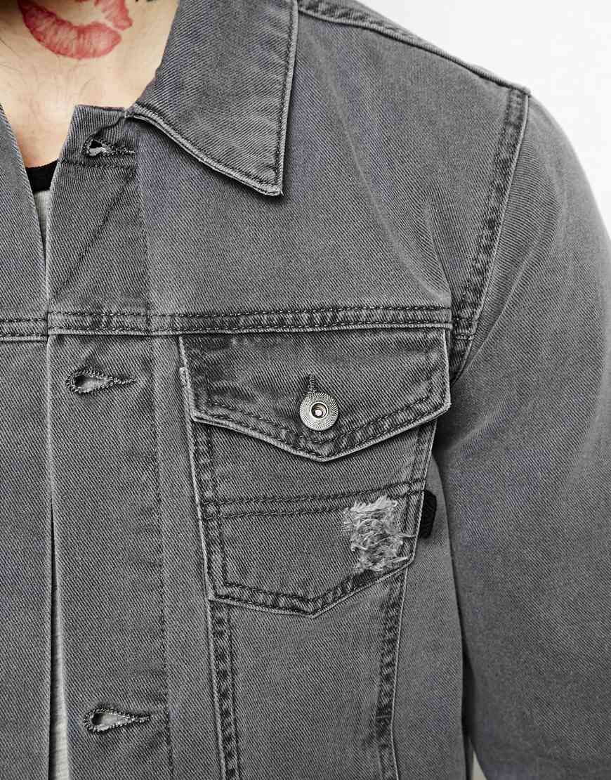 ASOS Denim Jacket with Brooklyn Print in Black for Men Lyst