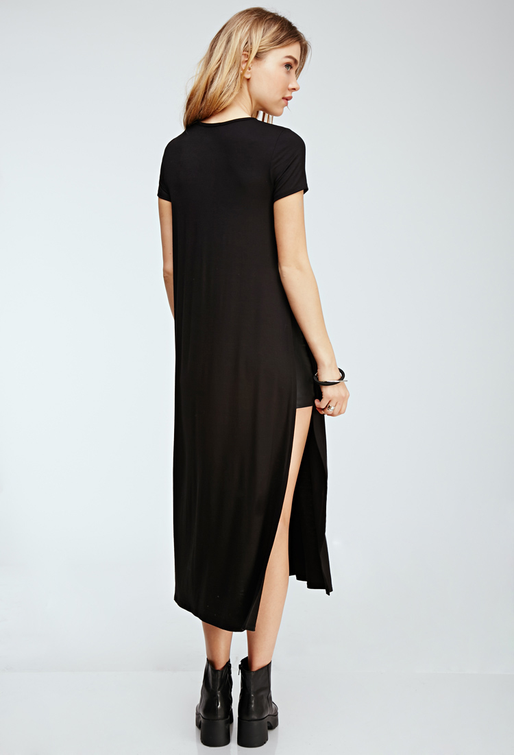 Forever 21 High-slit T-shirt Dress in Black - Lyst